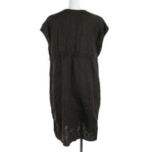 fog linen work ワンピース リネン Vネック フレア フレンチスリーブ ブラウン
