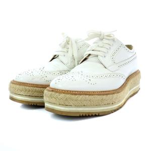 PRADA レースアップシューズ プラットフォーム レザー 37 ホワイト