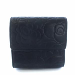 CHANEL カメリア ラムスキン 財布 三つ折り ココマーク 10番台 黒
