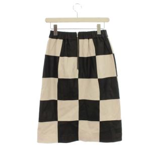 Grace Class 19AW スカート 台形 ひざ丈 羊革 レザー ブロックチェック 36 S アイボリー 黒 ブラック