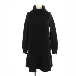 ワンピース ニットワンピ フレア ミニ タートルネック ケーブル編み 38 ブラック