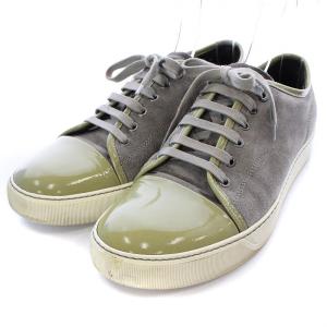 LANVIN SUEDE AND PATENT CALFSKIN LOW TOP スニーカー シューズ スエード レザー 7 26?p グレー