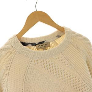 BURBERRY LONDON イングランド ケーブルニット 長袖 ウール カシミヤ混 S ベージュ アイボリー 4056630