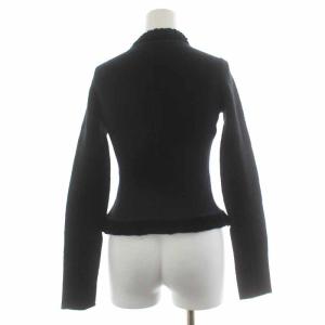 EMPORIO ARMANI カーディガン ニット ベロア 薄手 ウール混 38 S 黒 ブラック