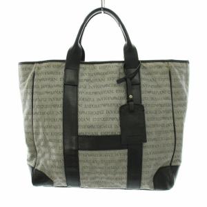 トートバッグ ナイロン レザー ロゴプリント パスケース付き グレー 黒 ブラック