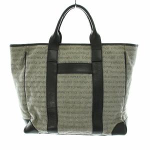 EMPORIO ARMANI トートバッグ ナイロン レザー ロゴプリント パスケース付き グレー 黒 ブラック