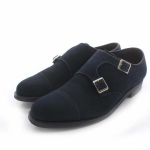 ダブルモンク シューズ ビジネスシューズ スエード 6 24.5cm 紺 ネイビー