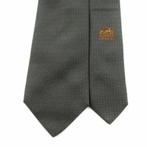 HERMES ネクタイ レギュラータイ トランプ柄 Hロゴ プリント 絹 シルク チャコール 白 ホワイト