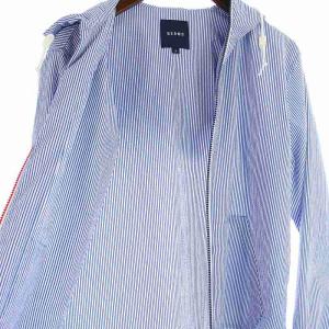 BEAMS 21SS シアサッカートリコロール ジップ ブルゾン パーカー ジップアップ ストライプ S 青 ブルー 11185926120