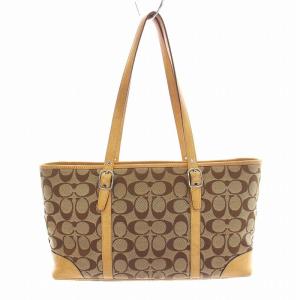 COACH シグネチャー ハンドバッグ トートバッグ キャンバス レザー ベージュ 茶 6335