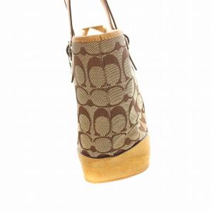 COACH シグネチャー ハンドバッグ トートバッグ キャンバス レザー ベージュ 茶 6335