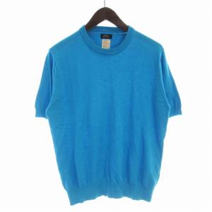 シーアイランドコットン クルーネック ニット セーター 半袖 M 青 ブルー 24-04-0205-148