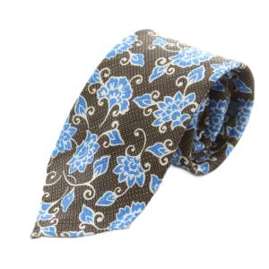 レギュラータイ ネクタイ 総柄 シルク 絹 麻 リネン混 茶 ブラウン 青 ブルー /AN27