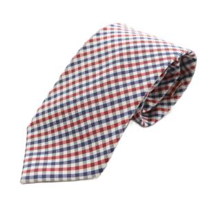 BEAMS F レギュラータイ ネクタイ チェック柄 シルク 絹 紺 ネイビー 白 ホワイト 赤 レッド