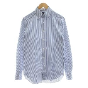 コットン ストライプ レギュラーカラーシャツ ワイシャツ 長袖 ストライプ柄 15.5/39 紺 ネイビー