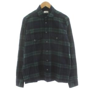 カジュアルシャツ ネルシャツ チェック柄 長袖 M 緑 グリーン 紺 ネイビー 512351 /KU