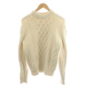 ニットプルオーバー ケーブル編み ウール カシミヤ混 L ホワイト