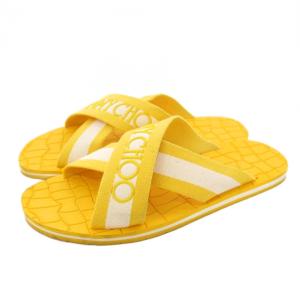 エンボス加工 クロスストラップ サンダル スリッパ ロゴ 27.5cm 黄色 /KH