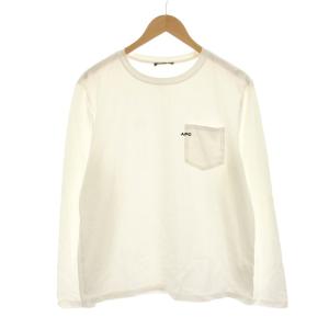 Tシャツ カットソー ロンT M 白 ホワイト 長袖 ラウンドネック ポケット付き 25082-1-92704
