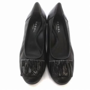 REGAL Platinum パンプス ローヒール ウェッジソール ラウンドトゥ レザー 靴 シューズ 23.5cm 黒 ブラック