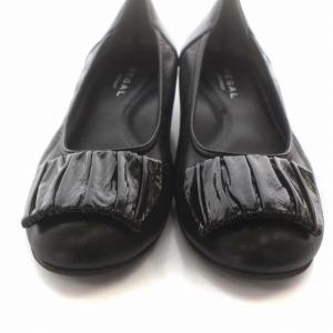 REGAL Platinum パンプス ローヒール ウェッジソール ラウンドトゥ レザー 靴 シューズ 23.5cm 黒 ブラック