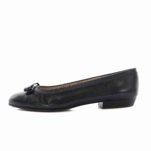 Salvatore Ferragamo パンプス ローヒール シューズ ヴァラリボン レザー 6C 23cm 紺 ネイビー