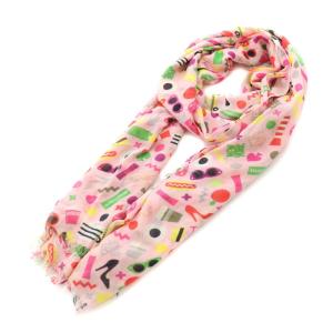 ダーセル Darcel ストール マフラー フリンジ 総柄 ピンク 赤 レッド