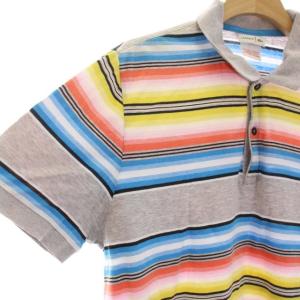 LACOSTE ポロシャツ ワンポイント ワニワッペン刺繍 メキシカンボーダー 半袖 4 M マルチカラー