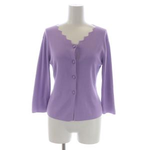 アイスコットンネックデザインニットカーディガン 七分袖 パステル コットン M 紫 パープル GBFGQ05330