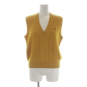 スポーツ SPORTS ヴィンテージ ベスト セーター ケーブルニット Vネック プルオーバー ワンポイント ウール M 黄色