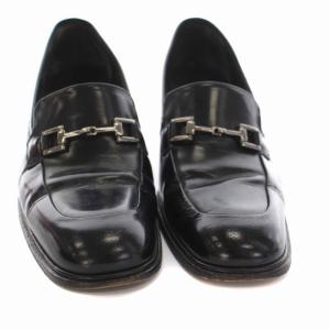 GUCCI ホースビット ローファー パンプス チャンキーヒール レザー 38 24cm 黒 ブラック 100 1086