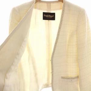 Paul Stuart スーツ セットアップ 上下 ツイード ノーカラージャケット ひざ丈 スカート 6 S アイボリー ベージュ