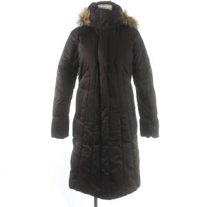 ダウンコート ロング ジップアップ フード フェイクファー XS 茶色 ブラウン ダークブラウン