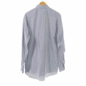 HERMES シャツ カジュアルシャツ 長袖 ストライプ コットン 43/17 XL ブルー ホワイト