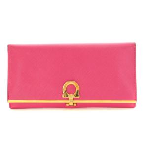 長財布 二つ折り 小銭入れ ガンチーニ ゴールド金具 レザー ピンク ゴールド