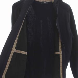 HERNO ストレッチナイロン コットンミラノリブハイブリッドジップフーディー 48 ネイビー