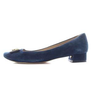 TORY BURCH パンプス ラウンドトゥ ロゴ ローヒール チャンキーヒール スエード 8.5 25.5cm 紺 ネイビー