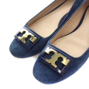 TORY BURCH パンプス ラウンドトゥ ロゴ ローヒール チャンキーヒール スエード 8.5 25.5cm 紺 ネイビー