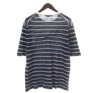 JOHN SMEDLEY Tシャツ カットソー ニット 半袖 クルーネック ボーダー L 紺 ネイビー 白 ホワイト