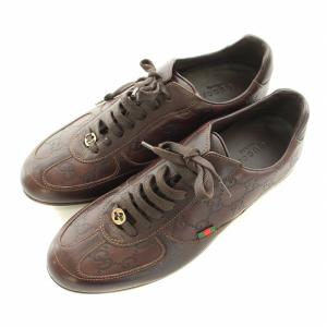 GUCCI グッチシマ ローカットスニーカー シューズ レザー インターロッキング GG 刺繍 37 24cm 茶 ブラウン