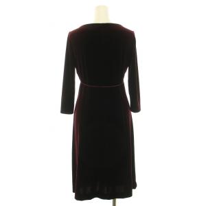 SYBILLA ワンピース ひざ丈 長袖 スクエアネック ストレッチ ベロア ベルト M ボルドー