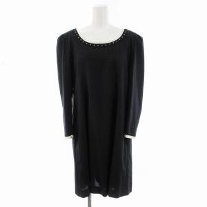 ワンピース ロング 長袖 ビジュー ウール 42 XL グレー /MM