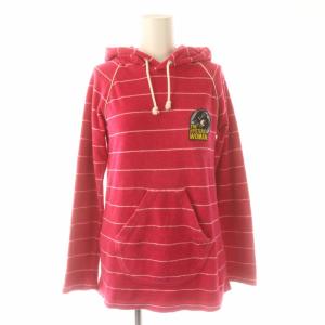 90s Hタグ パーカー ボーダー フード ワッペン 刺繍 ラグランスリーブ 長袖 F ピンク /XK