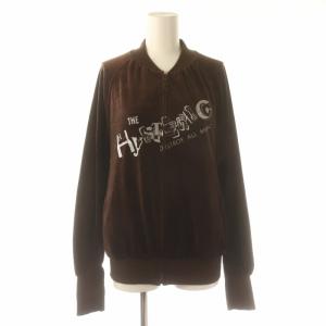 90s ブルゾン ジャケット ベロア ロゴ ラグランスリーブ F 茶 ブラウン /XK