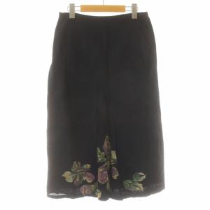 フレアスカート ロング ミモレ プリント 花柄 3 L 紺 ネイビー /XK