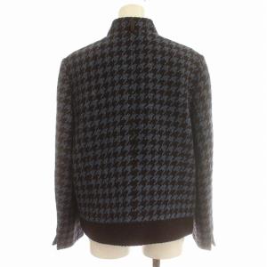 Leilian ジャケット ウール アンゴラ混 千鳥格子 ジップアップ 13 L 青 黒 /G