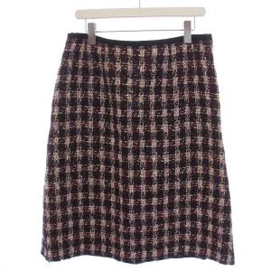 フレアスカート ひざ丈 ツイード チェック柄 ウール ナイロン 13+ XXL 黒 ブラック ピンク /BM