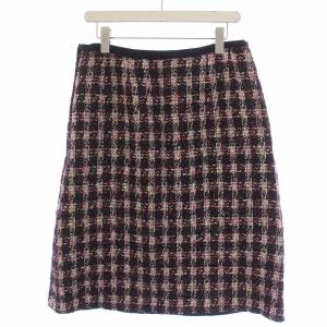 Leilian フレアスカート ひざ丈 ツイード チェック柄 ウール ナイロン 13+ XXL 黒 ブラック ピンク /BM