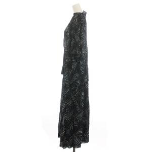 Leilian セットアップ 上下 カットソー 半袖 ハイネック フレアスカート ロング マキシ プリーツ 総柄 大きいサイズ 13+ 黒