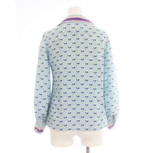 Christian Dior オープンカラーシャツ 長袖 総柄 シルク 水色 青 ブルー 白 ホワイト /KU